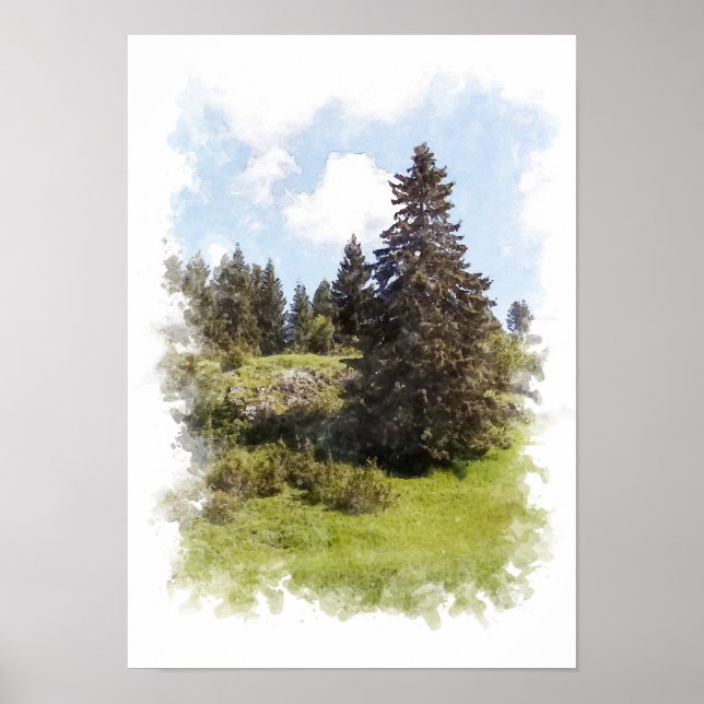 Skog Natur Landskap - Akvarell Poster (Framsidan)