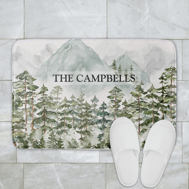 Skog och berg Natur Akvarell Badrumsmatta (In situ bathroom floor)