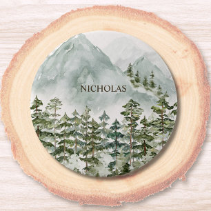 Skog och berg Natur Akvarell Knapp