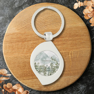 Skog och berg Natur Akvarell Swirl Silverfärgad Nyckelring