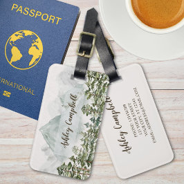 Skog- och bergsetikett Vattenfärgsetikett Bagagebricka