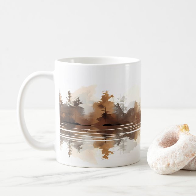 Skog och flod i Brush Stil Kaffemugg (Med munk)