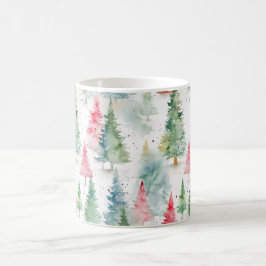 Skog, röda gröna tallar semester kaffemugg