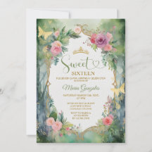 Skog Sagegrön Rosa Blommig Sweet Sixteen Fest