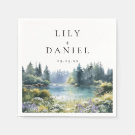 Skog sjö sidolandskapsblomma Bröllop Pappersservett