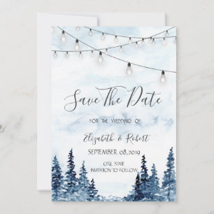 Skog, Strängljus, Akvarell Save The Date Spara Datumet