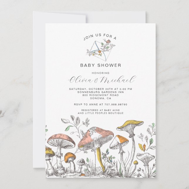 Skog Svamp Baby Shower Inbjudningar (Framsida)