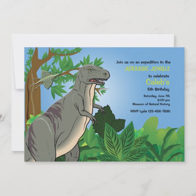 Skog T-Rex Dinosaurie Inbjudan (Framsida)