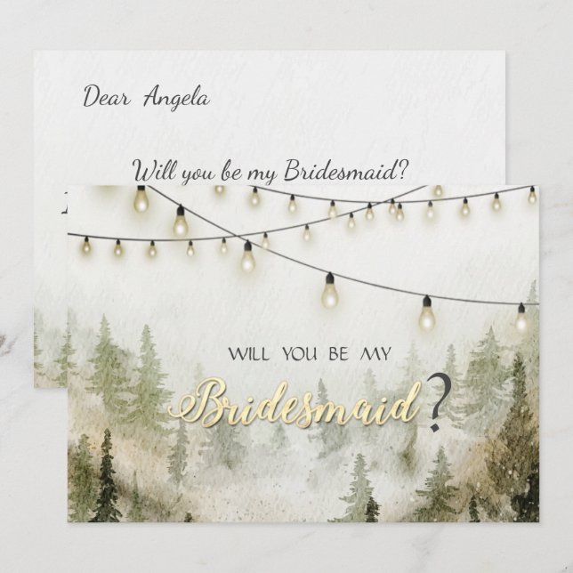 Skog,Tall,Strängljus Inbjudningar (Fram/baksida)