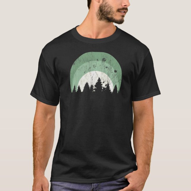 Skog tillhörande Evergreen Träd Silhouette Distres T Shirt (Framsida)
