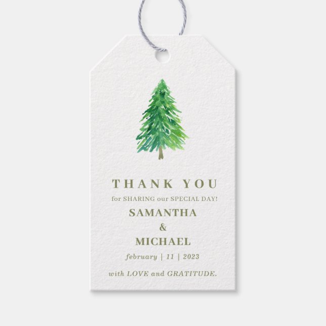 Skog Träd Blomma Klassisk Bröllop Tack Presentetikett (Framsidan)