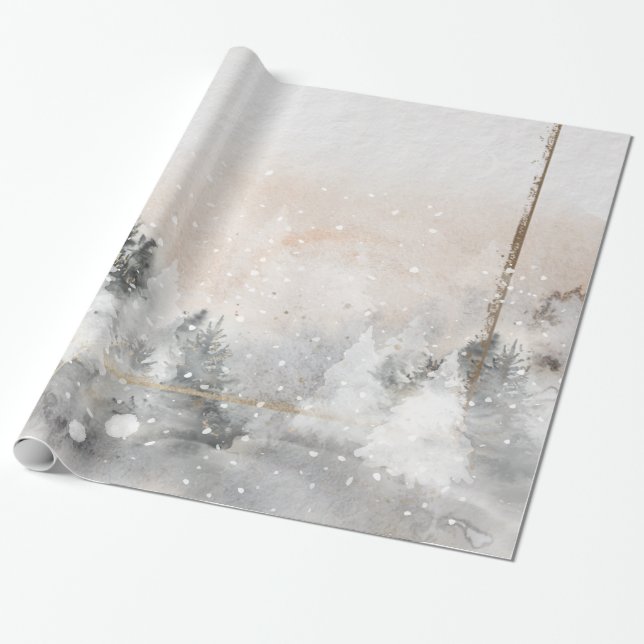 Skog Träd Skogsmark Snö Presentpapper (Utrullad)