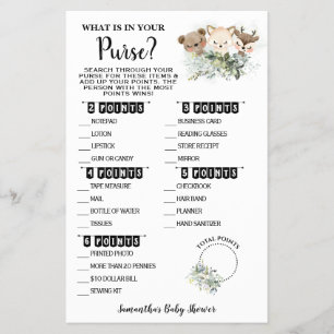Skog vad som finns i ditt Purble Baby Shower-spelk Flygblad