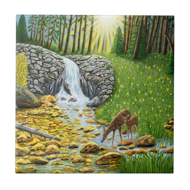 Skog vid gryning kakelplatta (Framsidan)