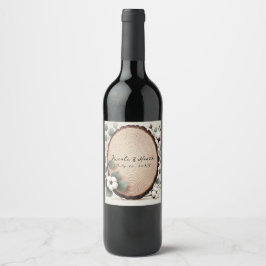 Skog Wood Eucalyptus & Bomull Rustik Bröllopsdekor Vinflaska Etikett