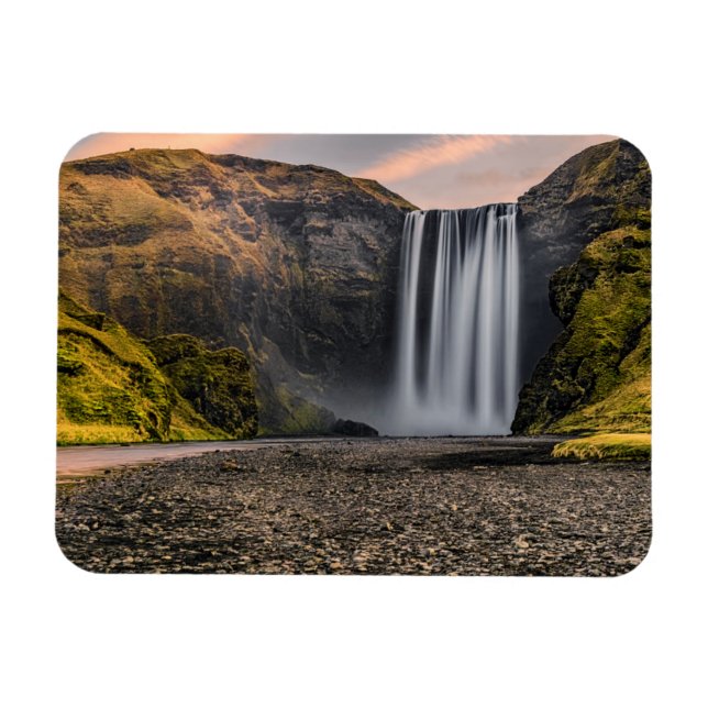 Skogafos Waterfall på morgonen Sunrise Magnet (Horisontell)