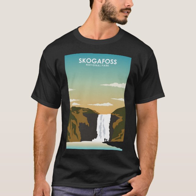Skogafoss Island Retro Waterfall nationalpark Tr T Shirt (Framsida)