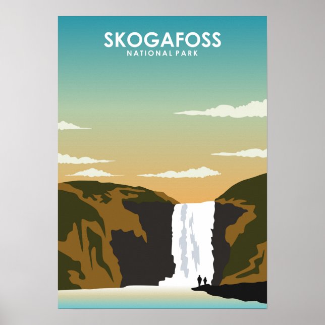 Skogafoss Island Waterfall Travel Poster (Framsidan)