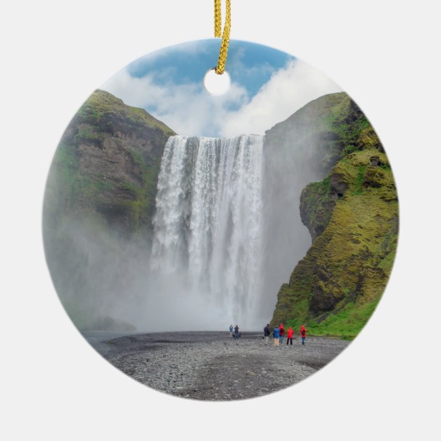 Skogafoss vattenfall - byn Skogar, Islandet Julgransprydnad Keramik (Framsidan)