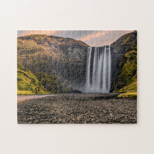 Skogafoss vattenfall i morgonsoluppgången pussel (Horisontell)