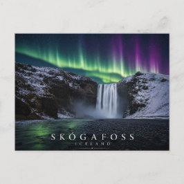 Skógafoss vattenfall Island Norrsken Vykort