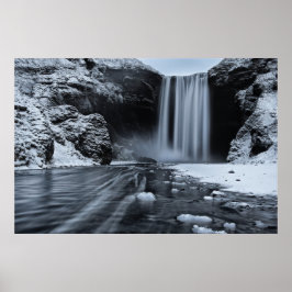 SKÓGAFOSS WATERFALL, ISLAND - SVART & VITE POSTER