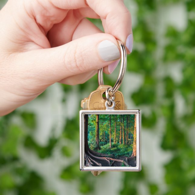 Skogar | Greenery & Woodland Fyrkantig Silverfärgad Nyckelring (Hand)