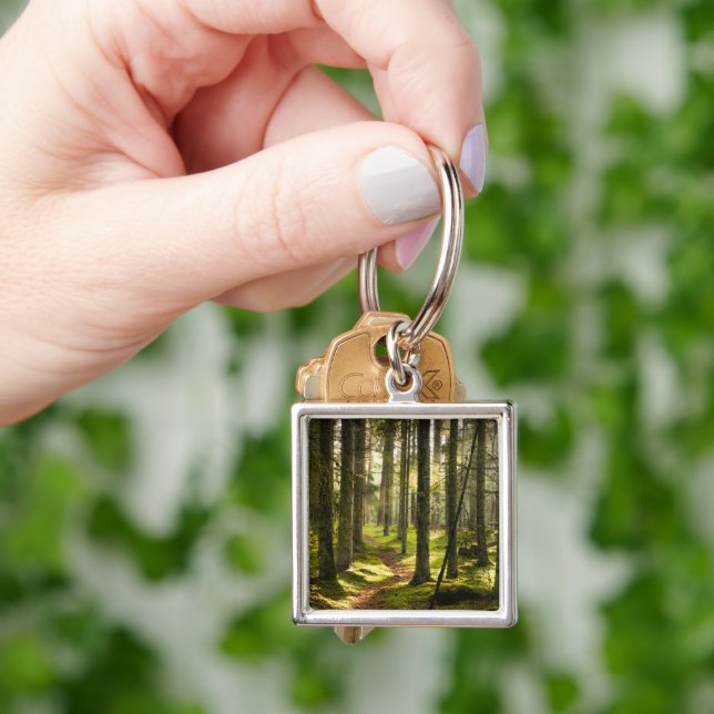 Skogar | Sverigen Boreal Forest Fyrkantig Silverfärgad Nyckelring (Hand)