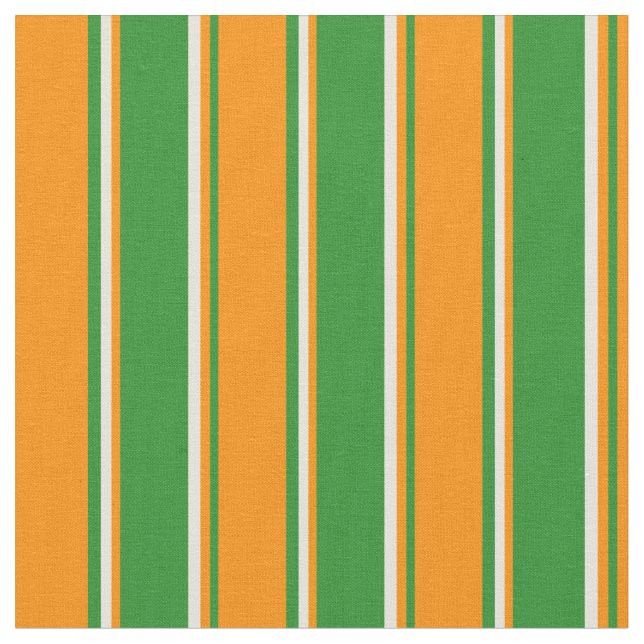 Skogarnas Grönt, Mörkens Orange och Beige Rand Tyg (Närbild)