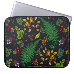 Skogbär, löv och kryp på grafitsvart laptop fodral