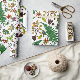 Skogbär, löv och kryp på vitt presentpapper