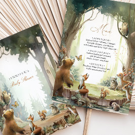 Skogdjur för Woodland Baby Shower Menu Card Forest Tilläggskort