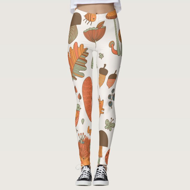 Skogdjur: Höstfärgad bakgrund. Leggings (Framsida)