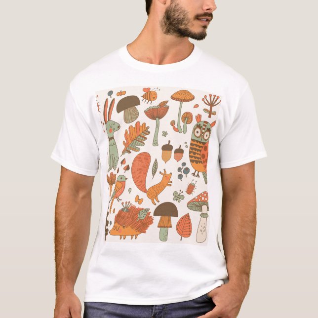 Skogdjur: Höstfärgad bakgrund. T Shirt (Framsida)