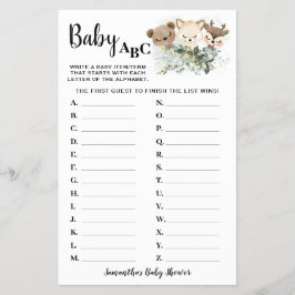 Skogdjur med Baby ABC-babyvykort Flygblad