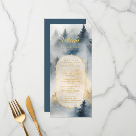 Skogen Bröllop Menu i Träd i Rustic Blue Gräs Meny