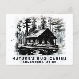 *~* Skogen Cabin Sketched AP49 Black White Vykort