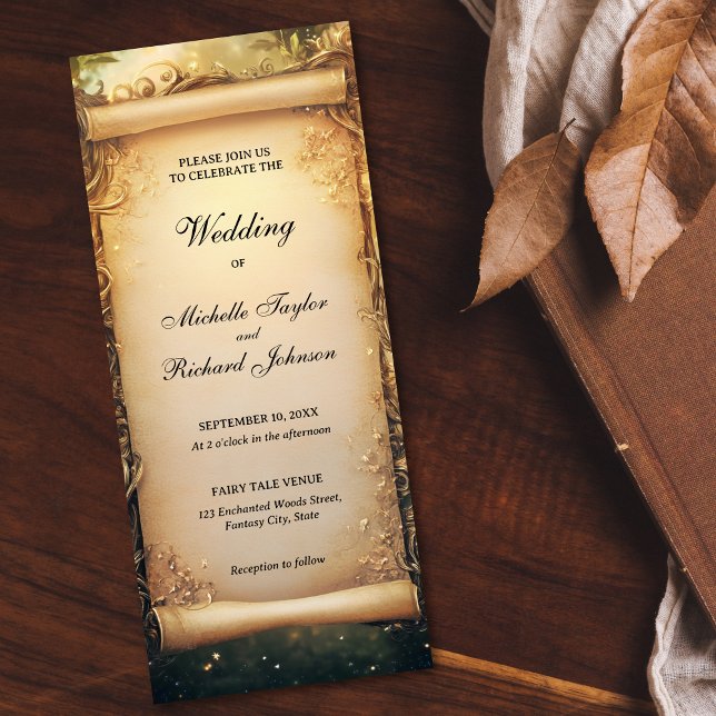 Skogen Forest Fairy Tale Bröllop Rulla Inbjudningar (enchanted forest scroll wedding invitation)