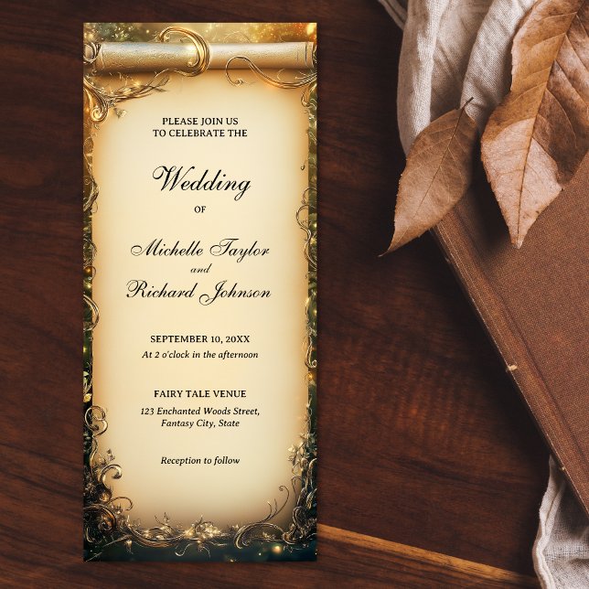 Skogen Forest Fairy Tale Bröllop Rulla Inbjudningar (enchanted forest scroll wedding invitation)