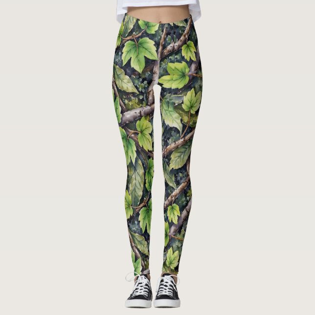 Skogen Golv utan sjölösa Mönster Camouflage Stil Leggings (Framsida)