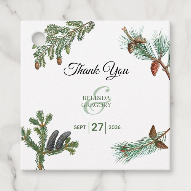 Skogen Greenery Bröllop i Gräs i Rustic Träd Gåvor Etiketter (Framsida)