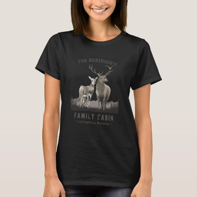 Skogen Hjort Cabin i Namn, Gräs Träd, Black T Shirt (Framsida)