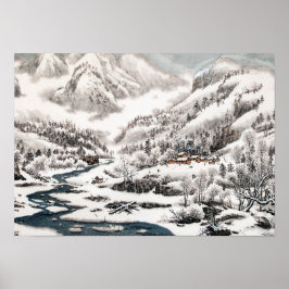 Skogen i Snö, kinesiska målningsfärger Poster