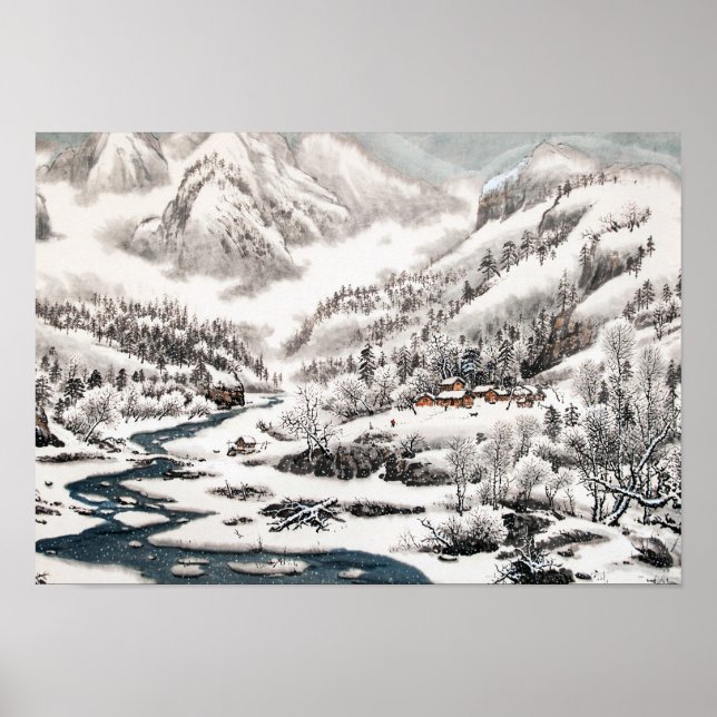 Skogen i Snö, kinesiska målningsfärger Poster (Framsidan)