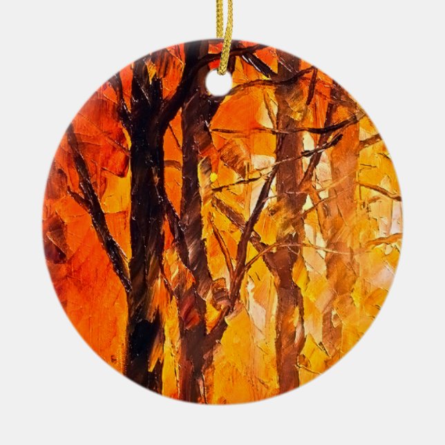 Skogen konstnärliga målningar julgransprydnad keramik (Framsidan)