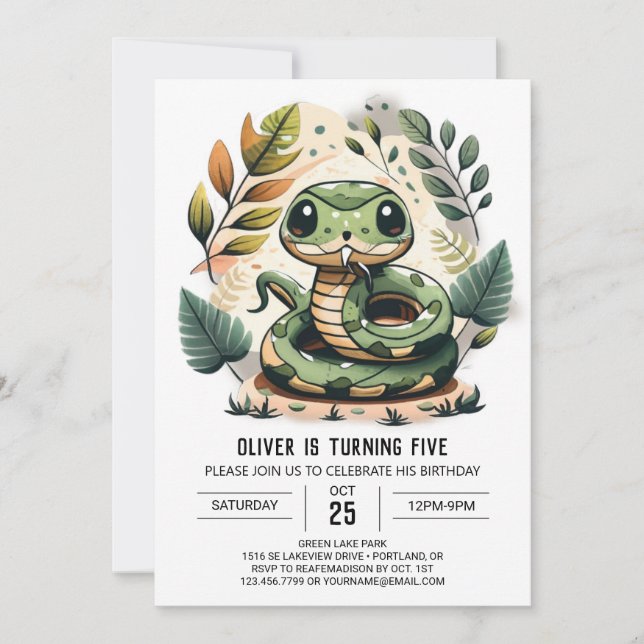 Skogen Python Party Birthday Inbjudningar (Framsida)