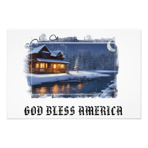 *~* Skogen Stream Cabin Fish AP49 Patriotic Fototryck