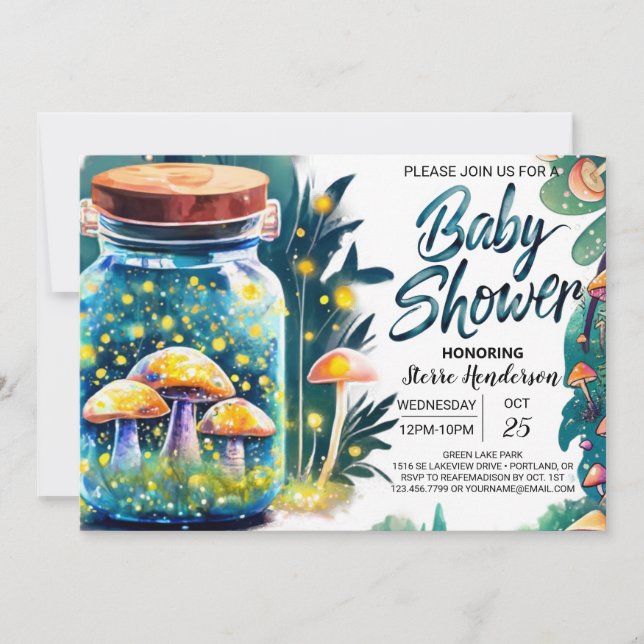 Skogen Toadstool Baby Shower Inbjudningar (Framsida)
