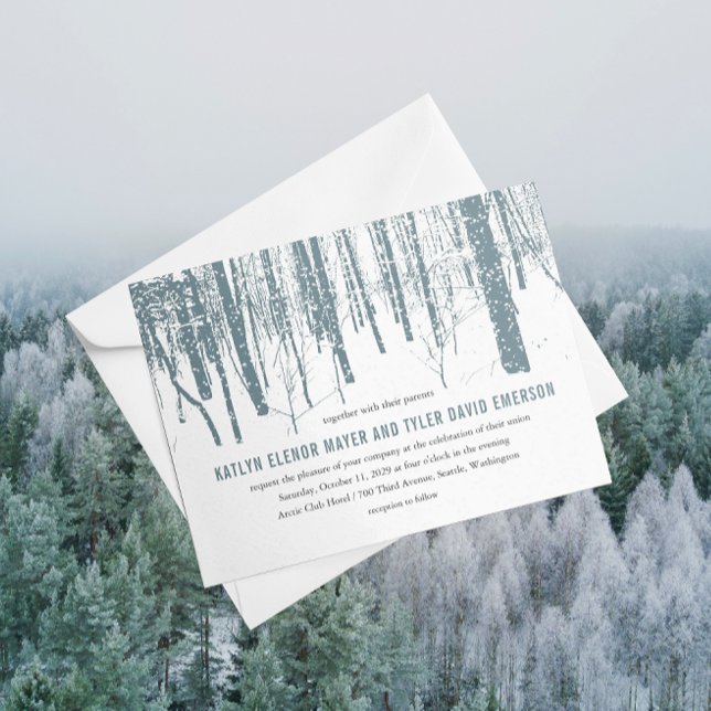 © Skogen Träd Forest Winter Wedding Inbjudningar (Skapare uppladdad)