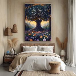 Skogen Träd i Pointillist Stil Poster